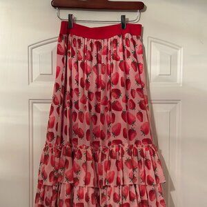Anthropologie Eva Franco Strawberry tiered midi skirt size Small